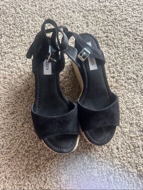 Steve Madden Black Suede Espadrille Wedge Sandals